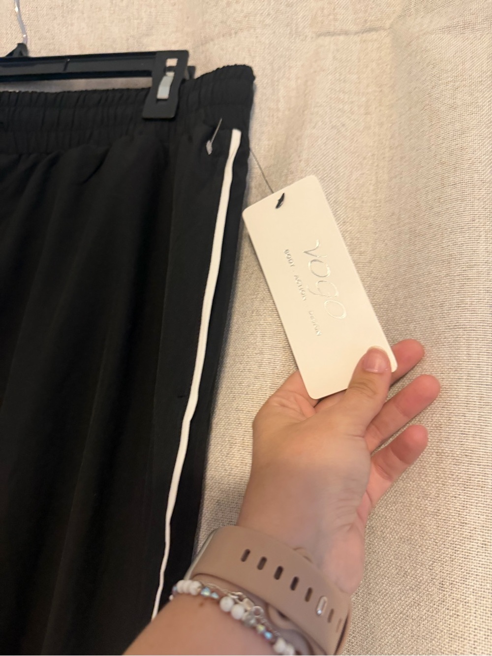 Black Drawstring Track Pants with White Side Stripe - Picture 3 of 6